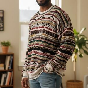 Florence Tricot‎ Vintage Men's Multicolor 3D Coogi Style Patterned Sweater